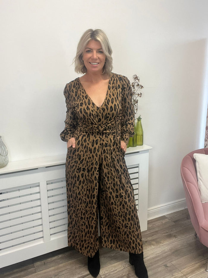 Gael Long Sleeve Jumpsuit (Brown Animal)