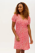 Gail Dress - Red, Rainbow Daisies