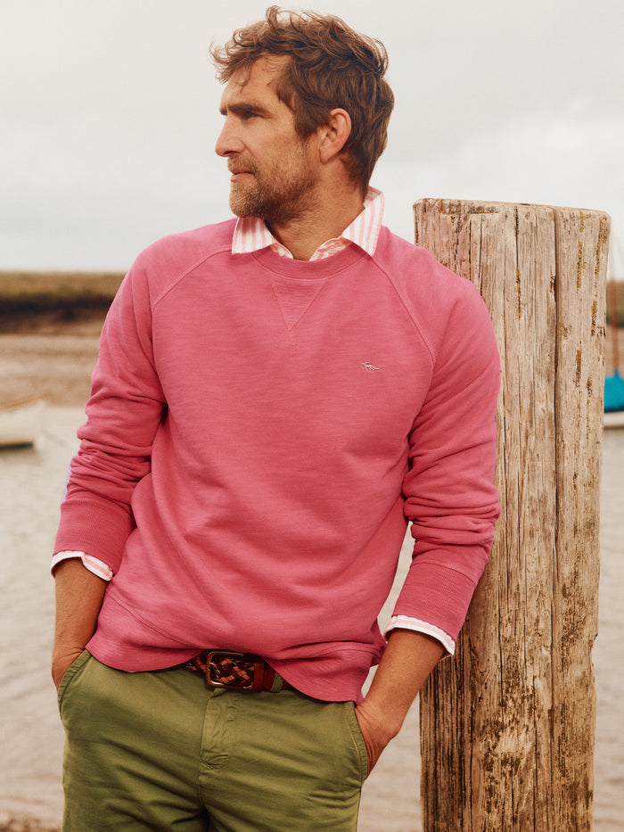 Aubin Raspberry Garsdale Slub Crew | Crew Neck
