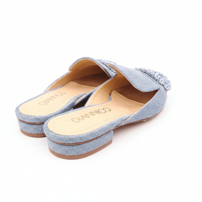 GIANNICO BLUE DENIM CRYSTAL FLATS - SIZE 35