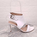 GIANVITO ROSSI WHITE LEATHER BUCKLE PEEP TOE HEELS - SIZE 40