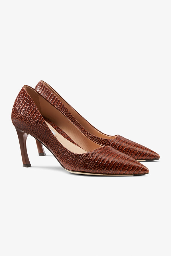 Packshot image of the Ginger pump mini embossed croc in Brown | Grid | Still | Exclude