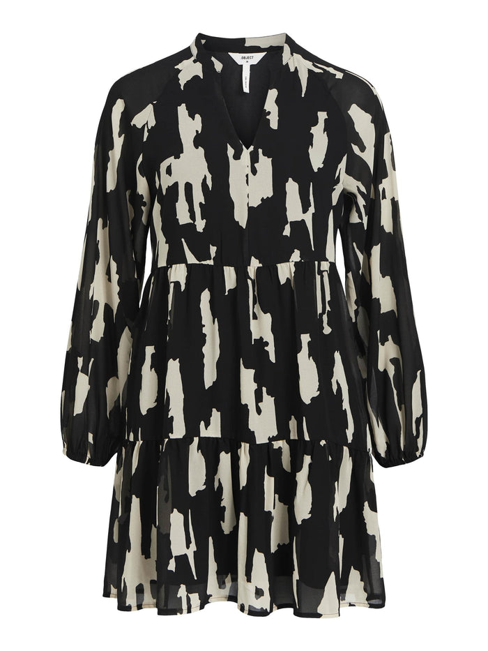 GIVANI L/S SMOCK DRESS (BLACK/SANDSHELL)