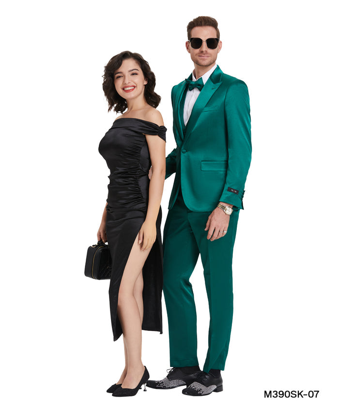 Green Solid Shiny U-Shape Vest Mens-suit - Giorgio's Menswear