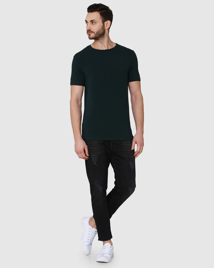 Green Striped Crew Neck T-Shirt