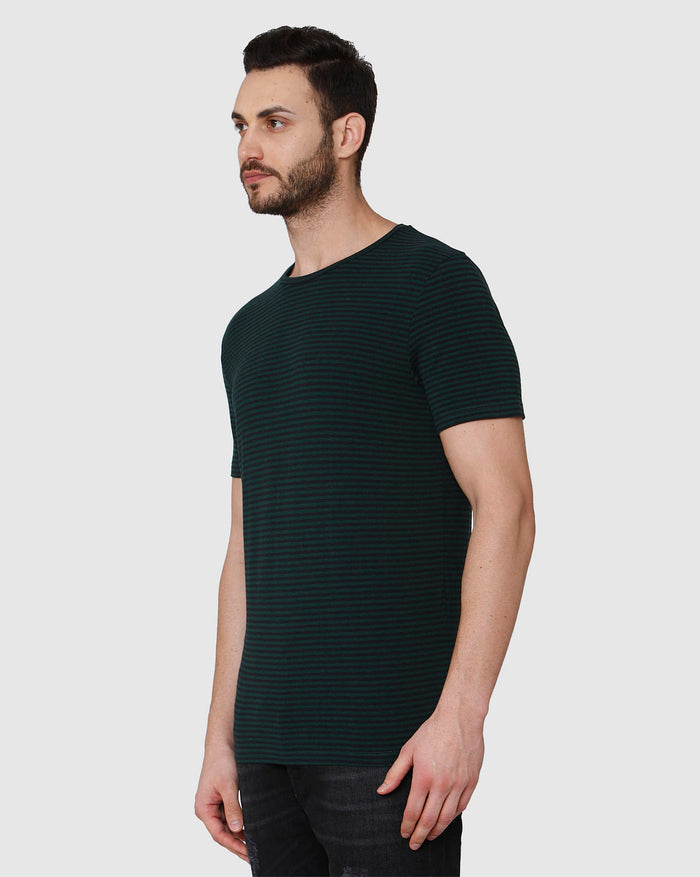Green Striped Crew Neck T-Shirt