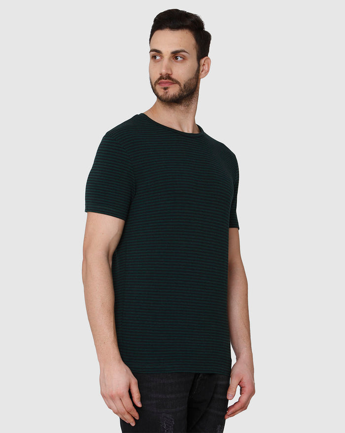 Green Striped Crew Neck T-Shirt