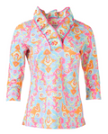 Gretchen Scott 3/4 Slv Patterned Ruffneck Top