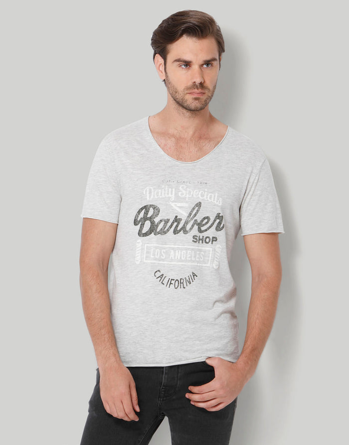 Grey Printed Crew Neck T-Shirt