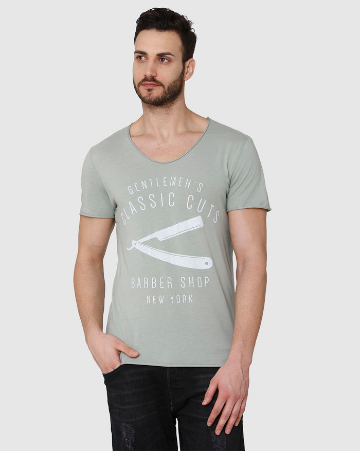 Grey Printed Crew Neck T-Shirt