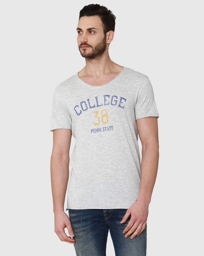Grey Printed Crew Neck T-Shirt