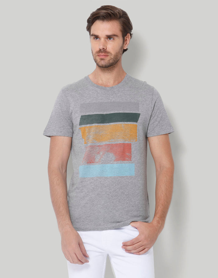 Grey Printed Crew Neck T-Shirt