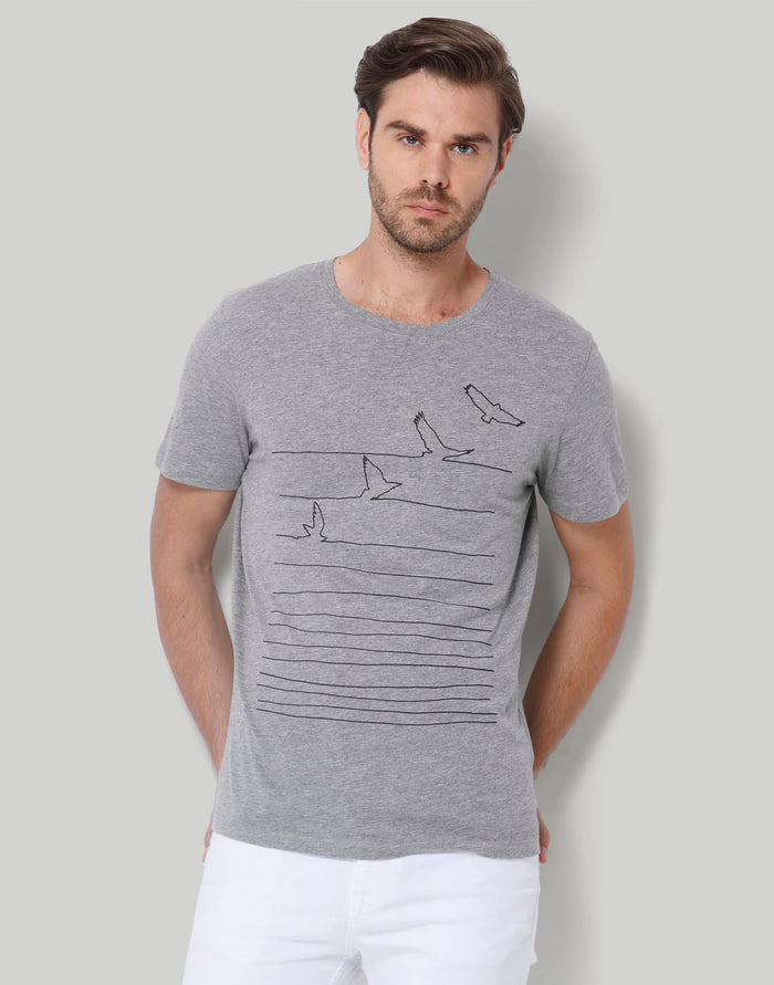 Grey Printed Crew Neck T-Shirt