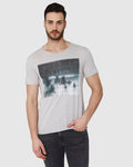 Grey Printed Crew Neck T-Shirt