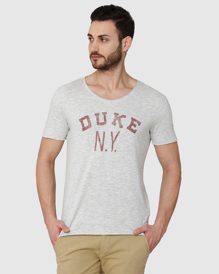 Grey Printed Crew Neck T-Shirt