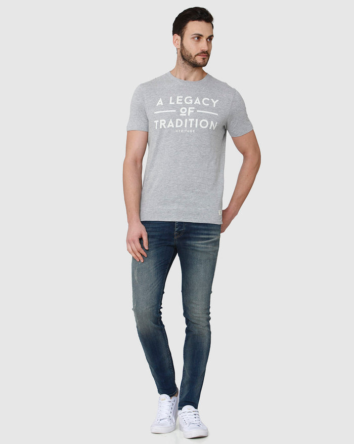 Grey Printed Crew Neck T-Shirt