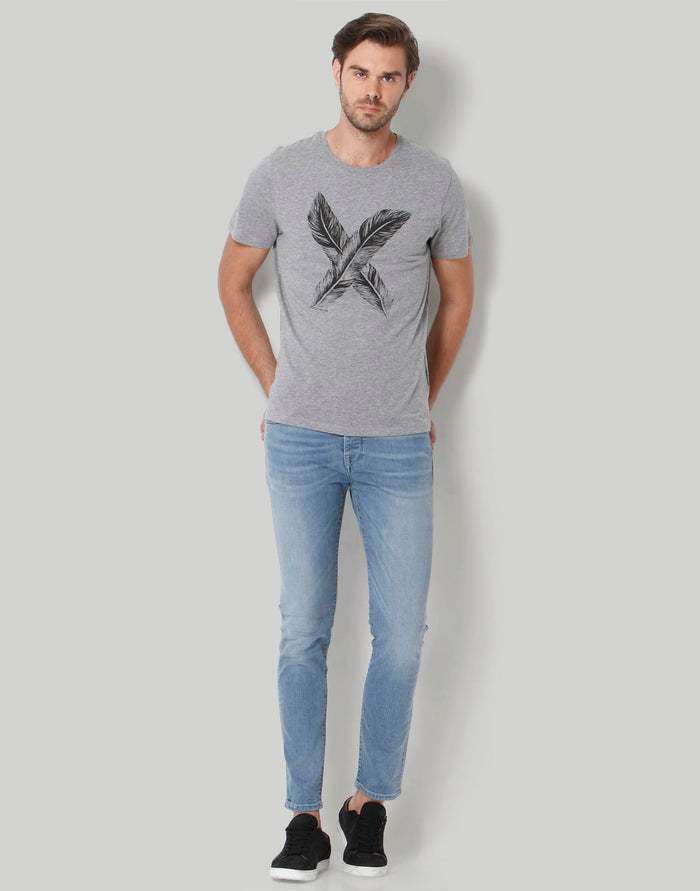 Grey Printed Crew Neck T-Shirt