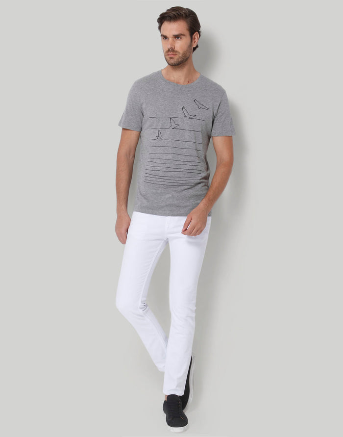 Grey Printed Crew Neck T-Shirt