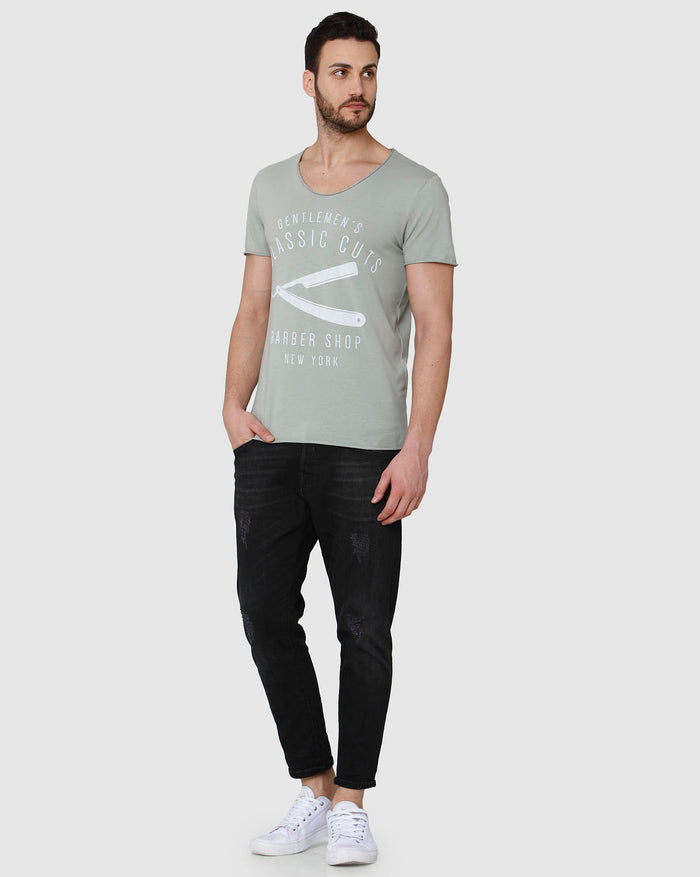 Grey Printed Crew Neck T-Shirt
