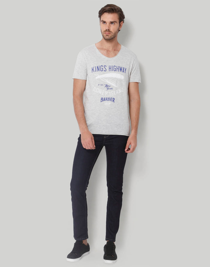 Grey Printed Crew Neck T-Shirt