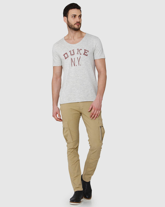 Grey Printed Crew Neck T-Shirt