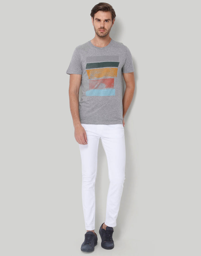 Grey Printed Crew Neck T-Shirt
