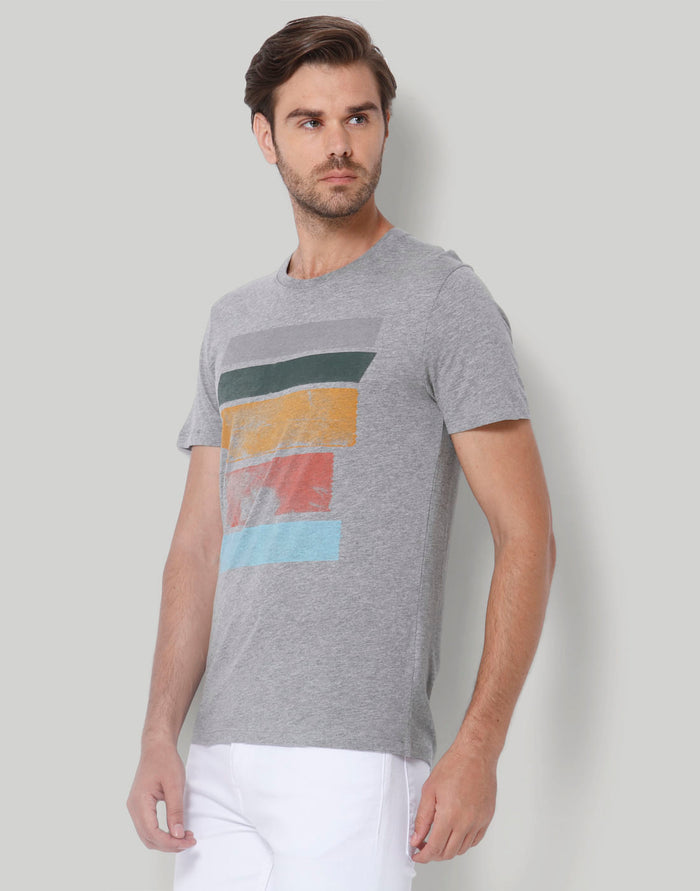 Grey Printed Crew Neck T-Shirt