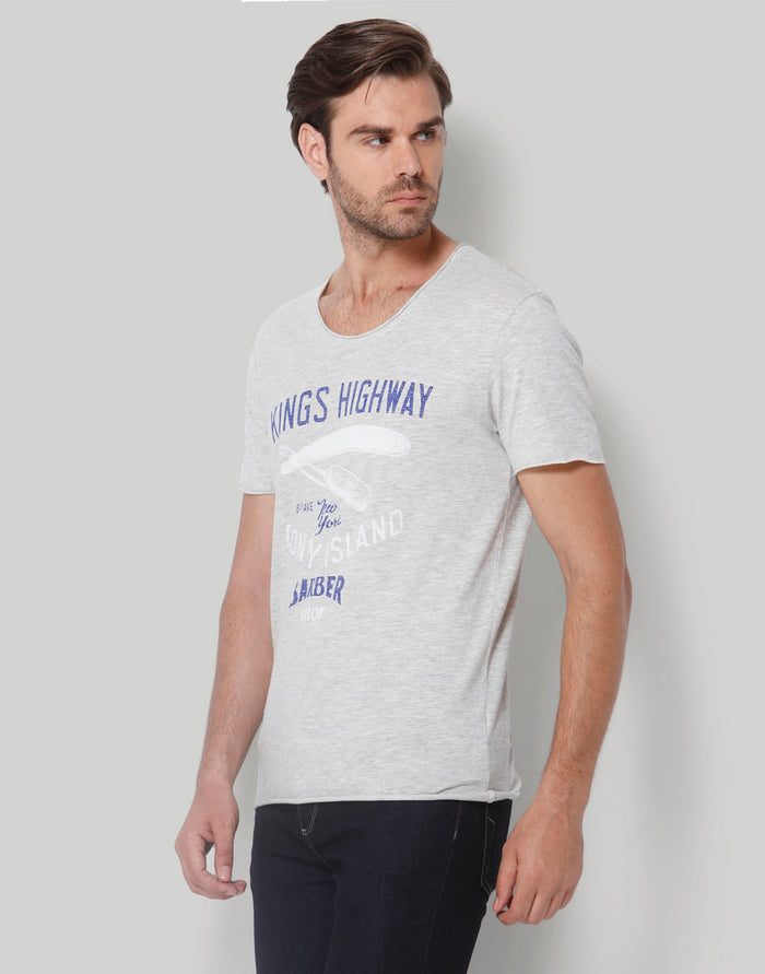 Grey Printed Crew Neck T-Shirt