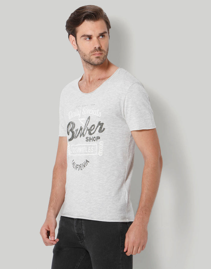 Grey Printed Crew Neck T-Shirt