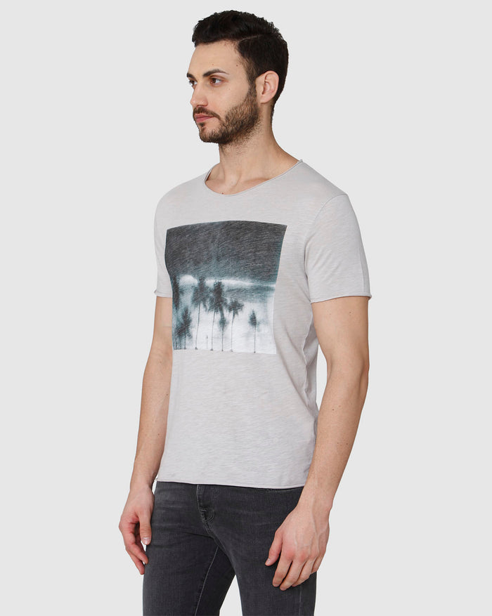 Grey Printed Crew Neck T-Shirt