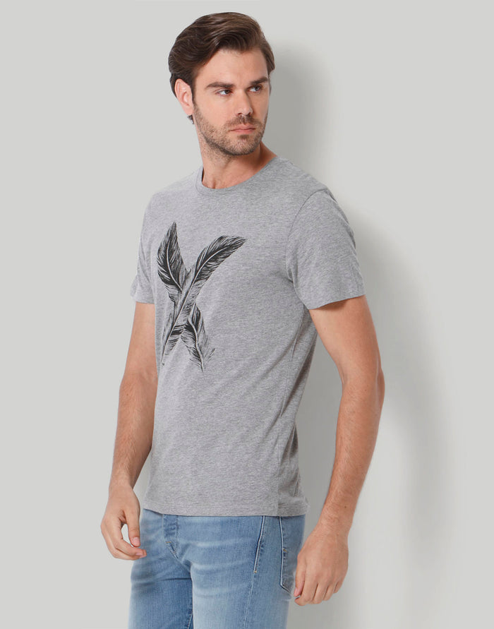Grey Printed Crew Neck T-Shirt