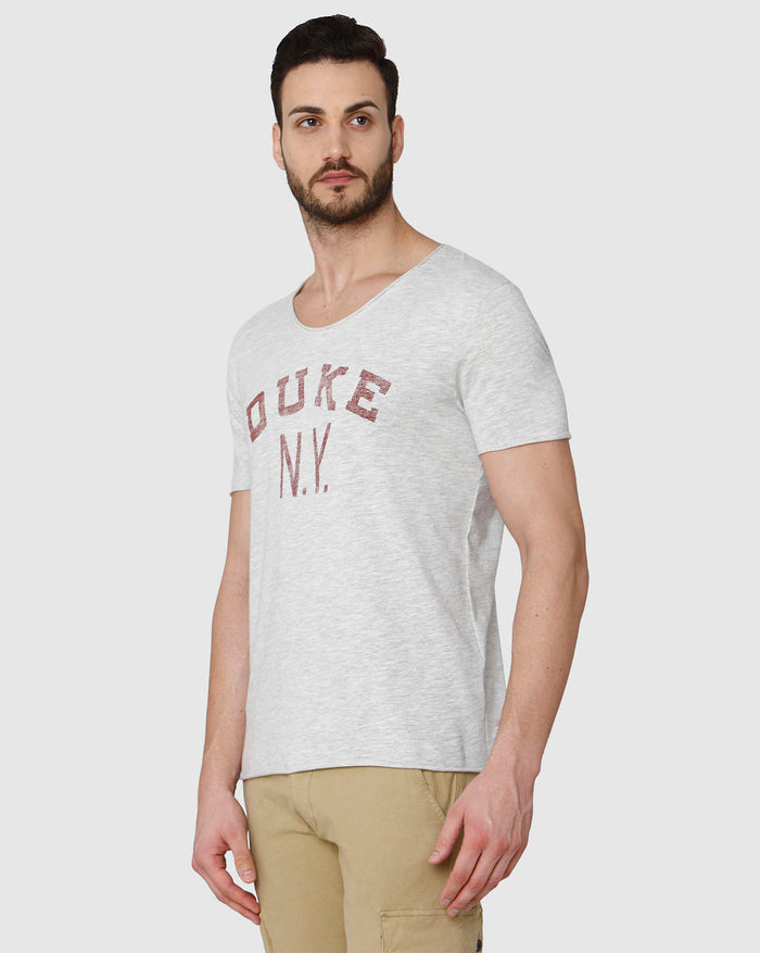Grey Printed Crew Neck T-Shirt