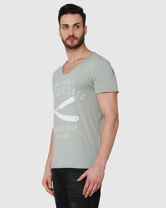 Grey Printed Crew Neck T-Shirt