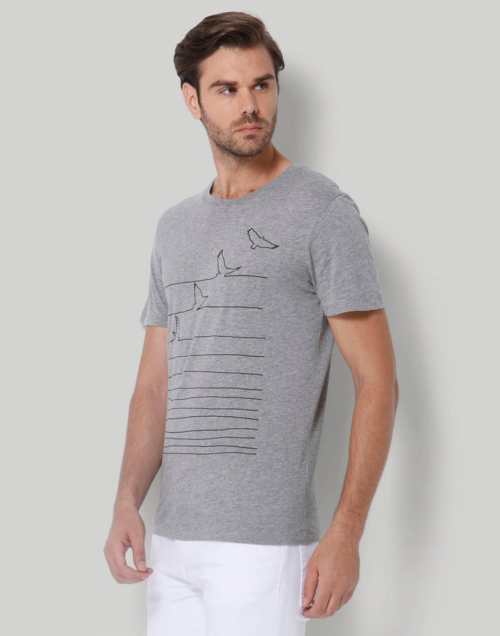 Grey Printed Crew Neck T-Shirt