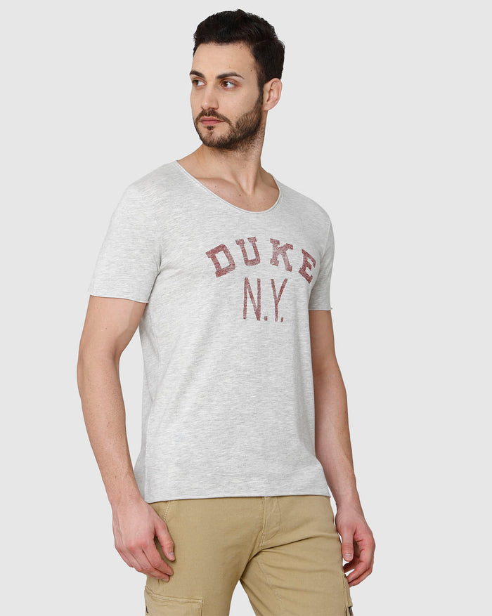 Grey Printed Crew Neck T-Shirt