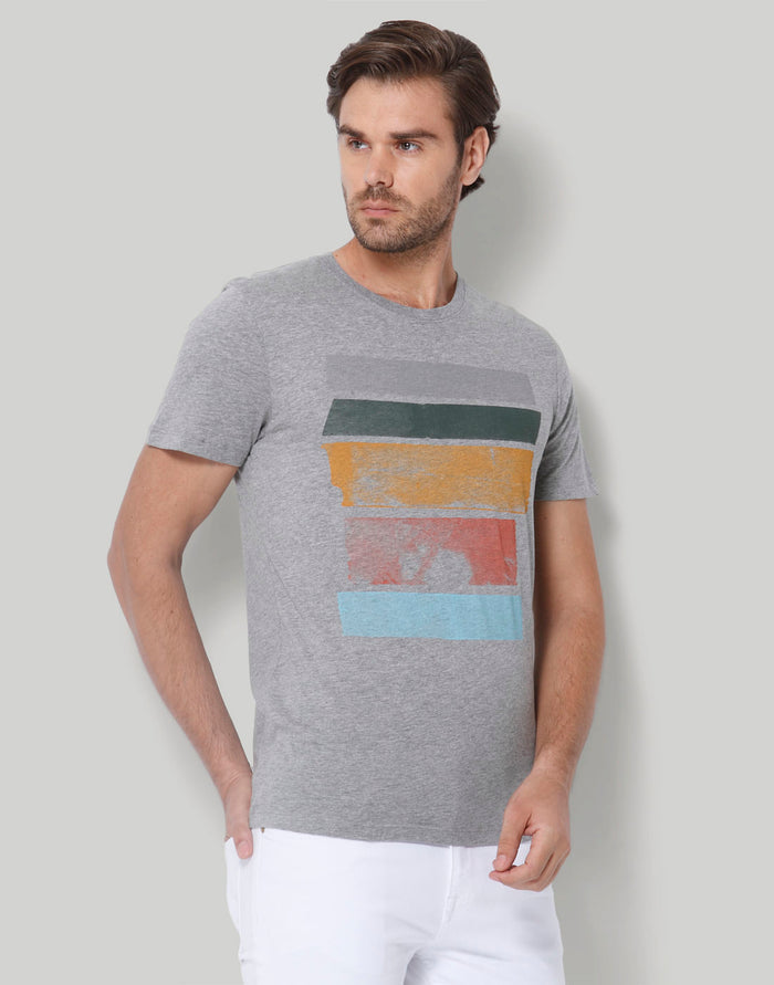 Grey Printed Crew Neck T-Shirt