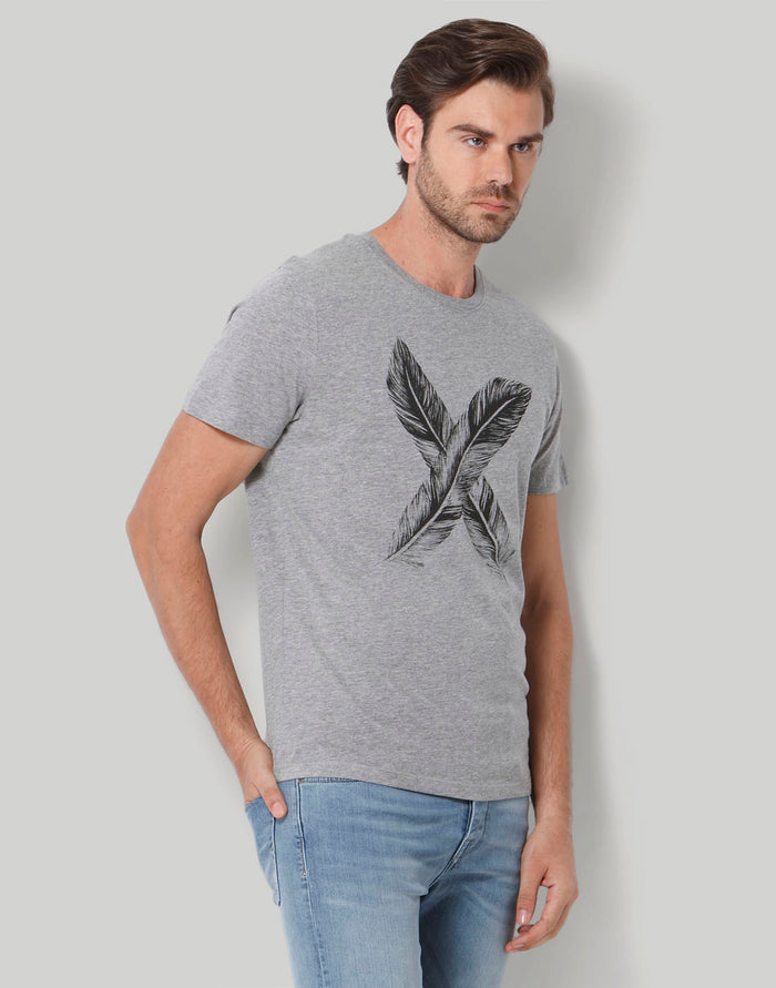 Grey Printed Crew Neck T-Shirt