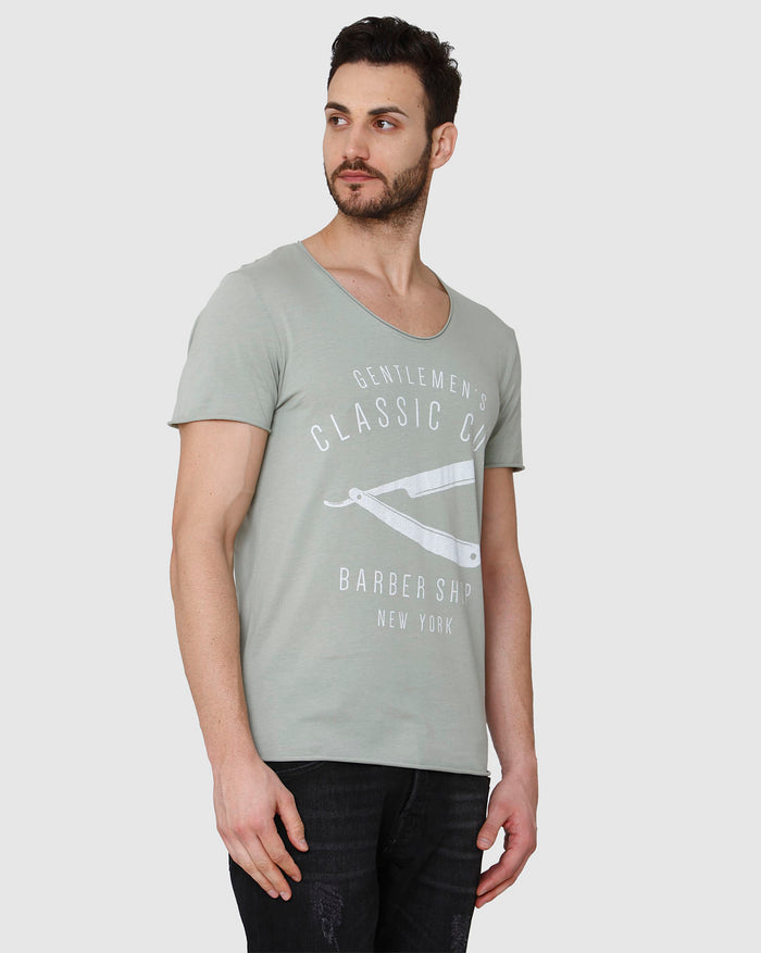 Grey Printed Crew Neck T-Shirt