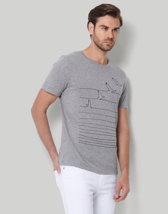 Grey Printed Crew Neck T-Shirt