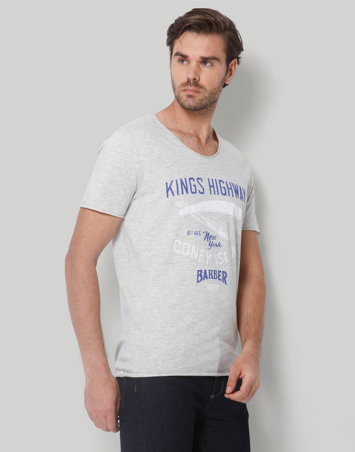 Grey Printed Crew Neck T-Shirt