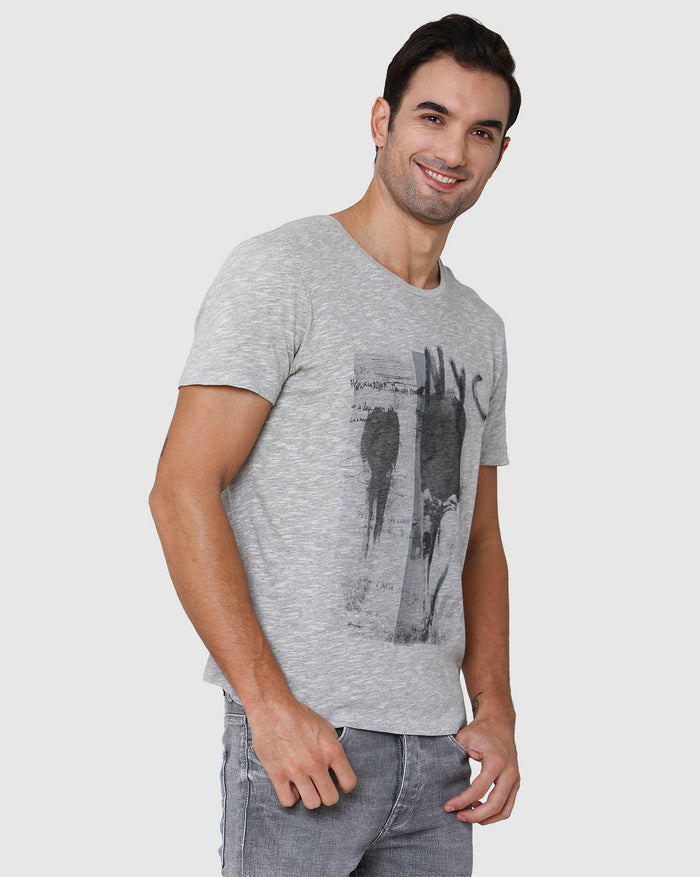 Grey Printed Crew Neck T-Shirt