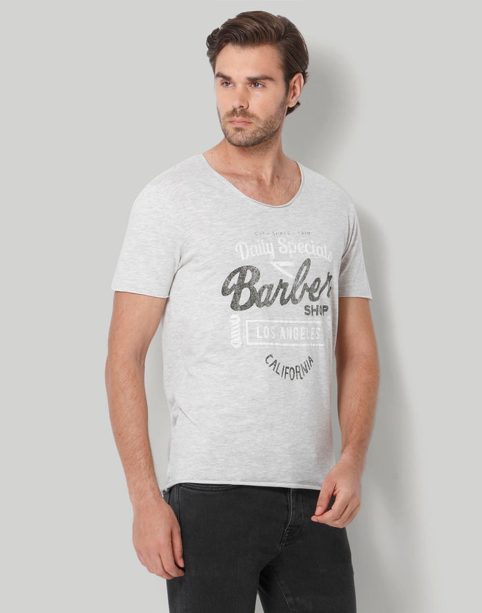 Grey Printed Crew Neck T-Shirt