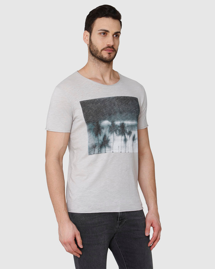 Grey Printed Crew Neck T-Shirt
