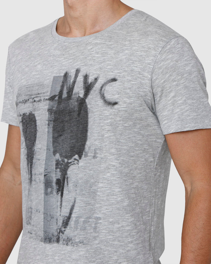 Grey Printed Crew Neck T-Shirt