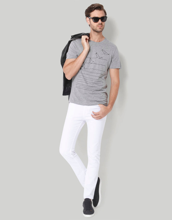 Grey Printed Crew Neck T-Shirt