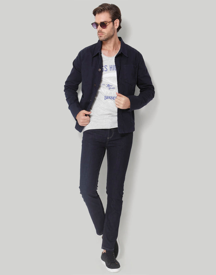 Grey Printed Crew Neck T-Shirt