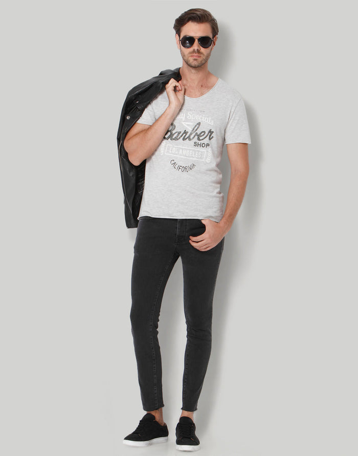 Grey Printed Crew Neck T-Shirt