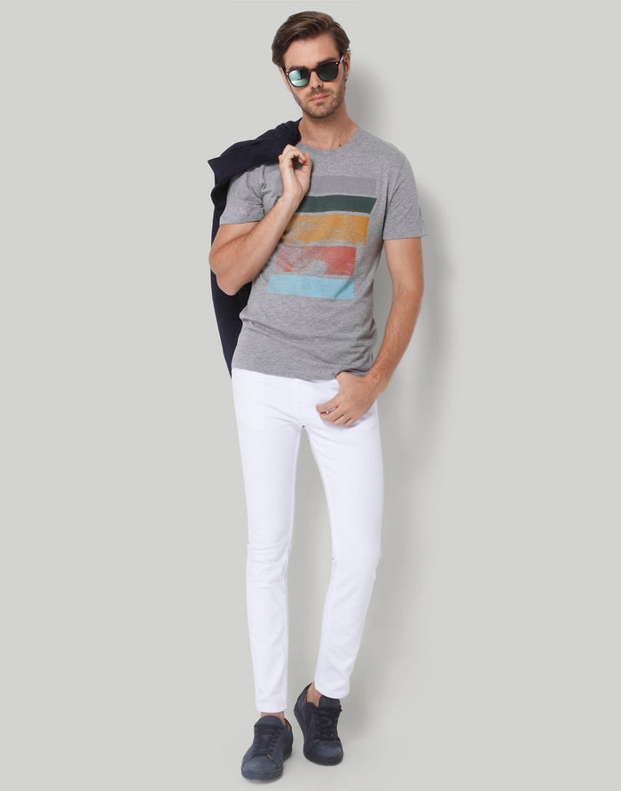 Grey Printed Crew Neck T-Shirt