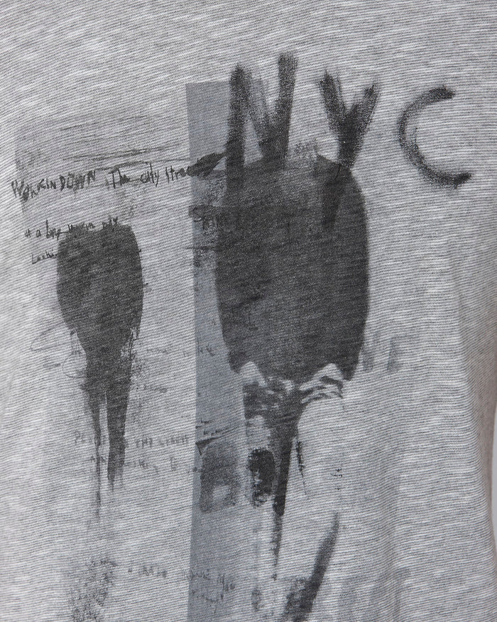Grey Printed Crew Neck T-Shirt