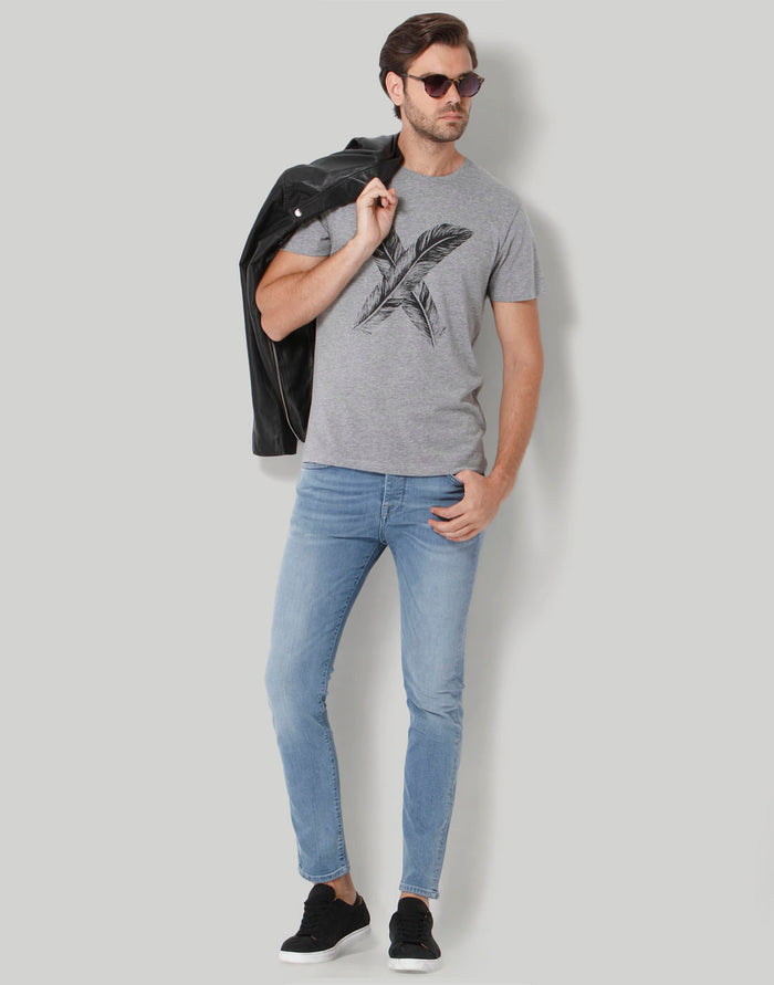 Grey Printed Crew Neck T-Shirt